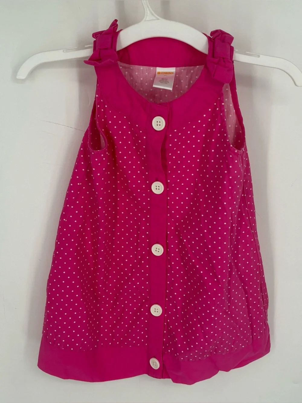 2013 Gymboree 2T Pink Polka Dot Button Front Bow Dress Preppy Summer Cute cotton